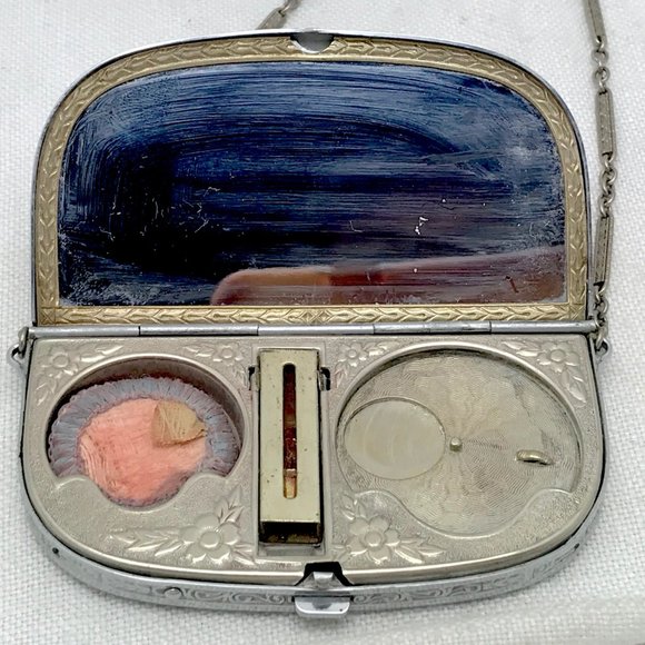 1920s Guilloche Enamel Silver Tone Compact - Picture 4 of 12